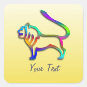 Leo Lion Zodiac Star Sign Rainbow On Yellow Square Sticker