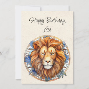 Leo Lion Zodiac Watercolor Birthday Flat Card