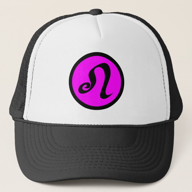 Leo Magenta Black Circle Crest Trucker Hat (Front)