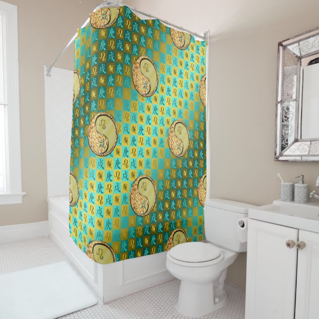 Leo & Metal Dog Shower Curtain (In Situ)