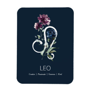 Leo Modern Floral Zodiac Symbol Magnet