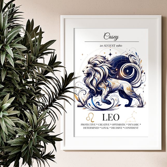Leo Personalised Elegant Zodiac Watercolor Poster (Creator Uploaded)