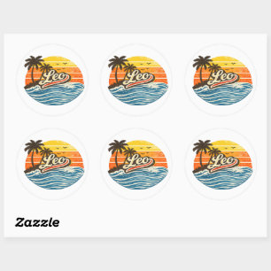 Leo Retro Sunset Name Design Classic Round Sticker