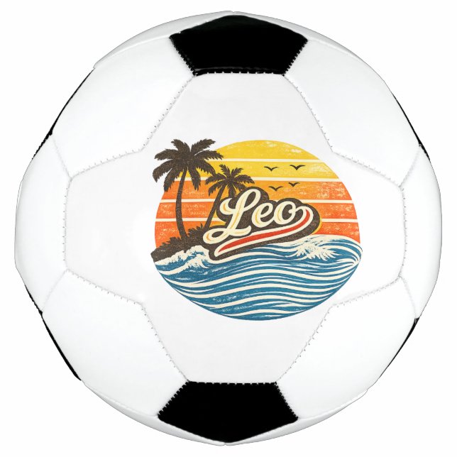 Leo Retro Sunset Name Design Soccer Ball (Front)
