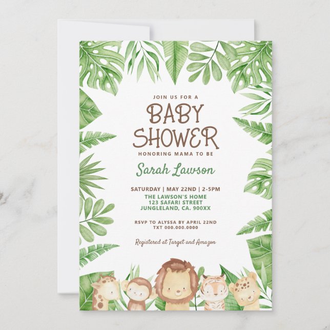 Leo Safari Baby Shower Jungle Theme Invitation (Front)