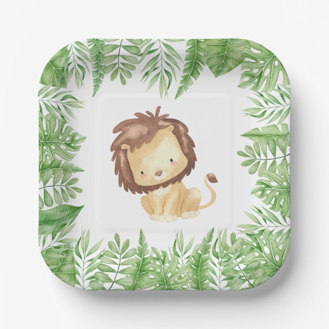 Leo Safari Baby Shower Paper Plates (Front)