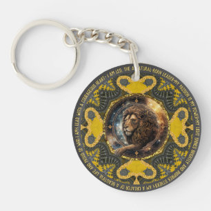 Leo Sign Affirmations Gold Yellow Fractal Mandala  Key Ring