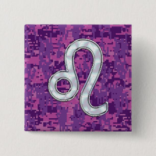 Leo Sign on Girly Pink Fuchsia Digital Camo 15 Cm Square Badge