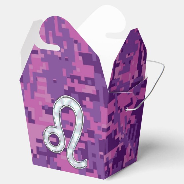 Leo Sign on Pink Fuchsia Digital Camouflage Favour Box (Opened)