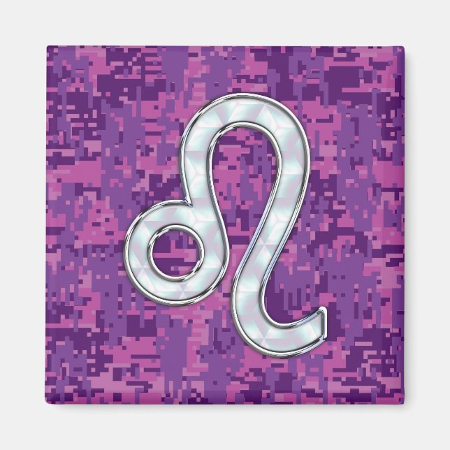 Leo Sign on Pink Fuchsia Digital Camouflage Magnet (Front)