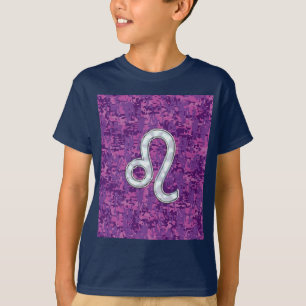 Leo Sign on Pink Fuchsia Digital Camouflage T-Shirt