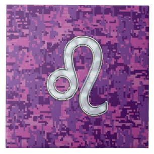 Leo Sign on Pink Fuchsia Digital Camouflage Tile