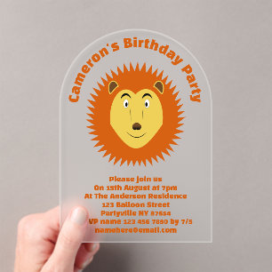 Leo Star Sign Lion Birthday Party Custom Acrylic Invitations