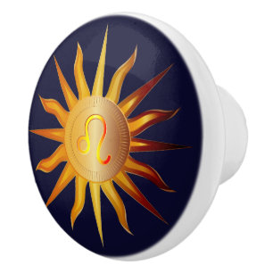 Leo Sun Fire Sign Birth Month Red & Gold Ceramic Knob