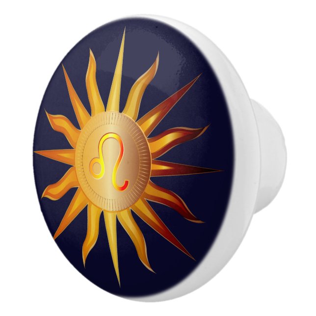 Leo Sun Fire Sign Birth Month Red & Gold Ceramic Knob (Right)