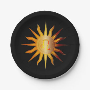 Leo Sun Fire Sign Birth Month Red & Gold Paper Plate