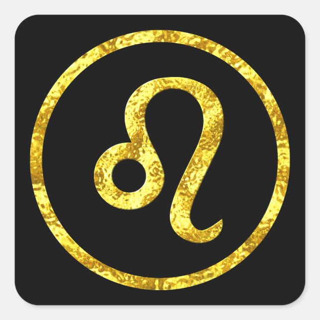 Leo Sun Sign Gold Black Circle Hammered Gold Look Square Sticker (Front)