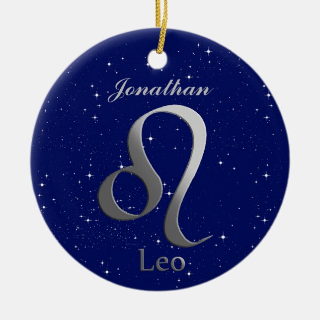 Leo Sun Sign Symbol with Name Ceramic Tree Decoration (Front)
