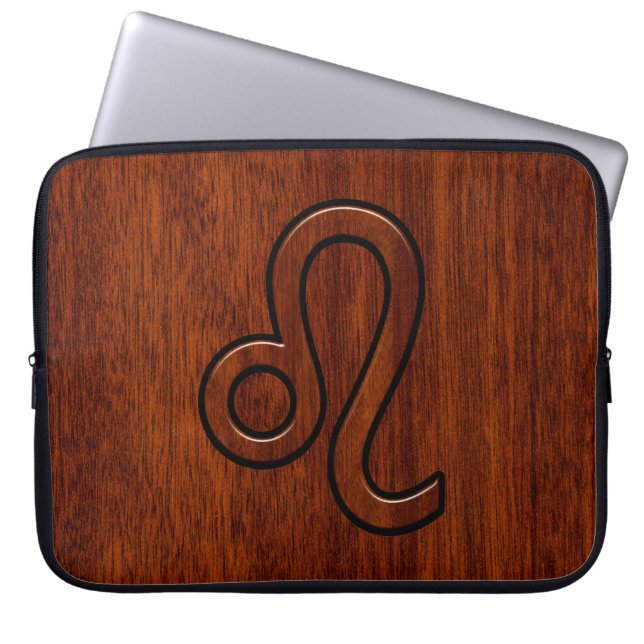 Leo Symbol in Mahogany Wood Style Decor Laptop Sleeve (Front)