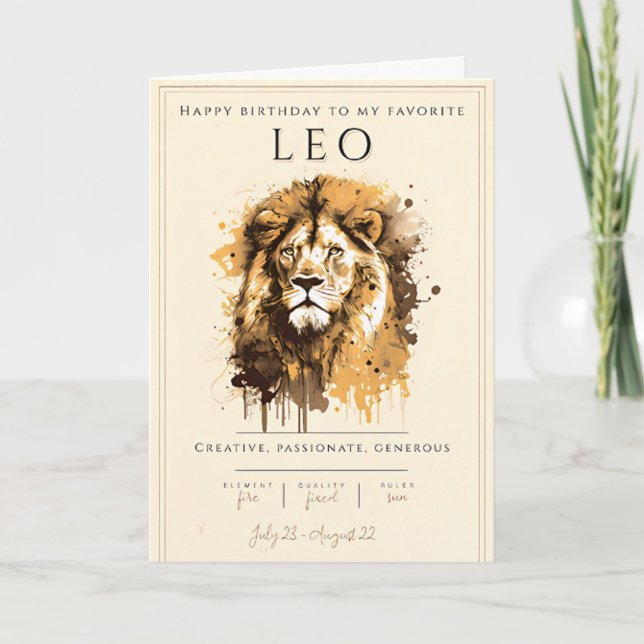Leo Symbol Zodiac Watercolor Astrology Birthday  Card (Front)