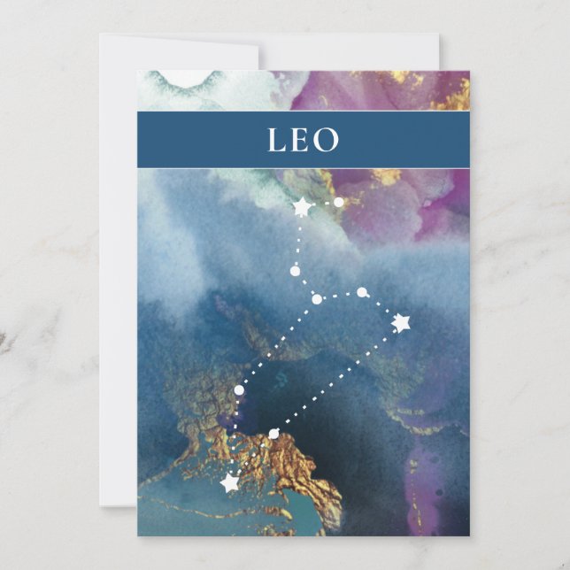 Leo Table Sign Celestial Watercolor Theme Invitation (Front)