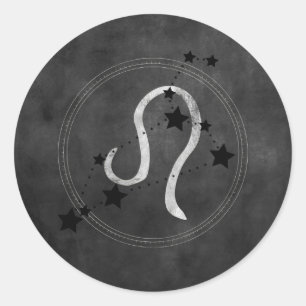 Leo the Lion black silver constellation zodiac  Classic Round Sticker