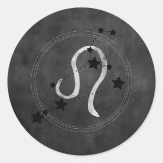 Leo the Lion black silver constellation zodiac Classic Round Sticker