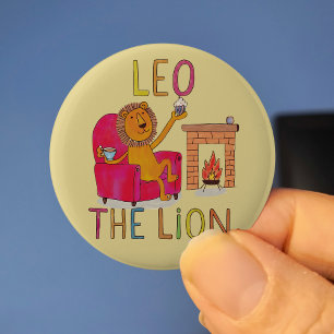 Leo the Lion, tea drinker, zodiac cute lion Button