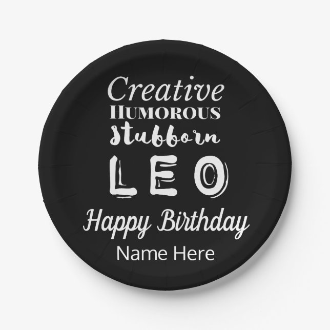 Leo the Lion Zodiac Fun Characteristics Birthday Paper Plate (Front)