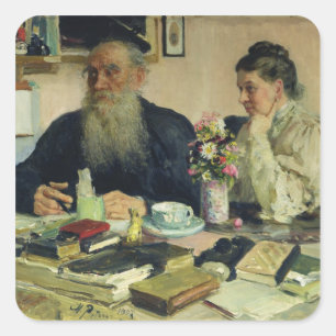 Leo Tolstoy with his wife in Yasnaya Polyana Square Sticker