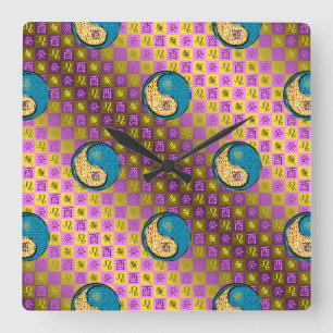 Leo & Water Rooster Square Wall Clock