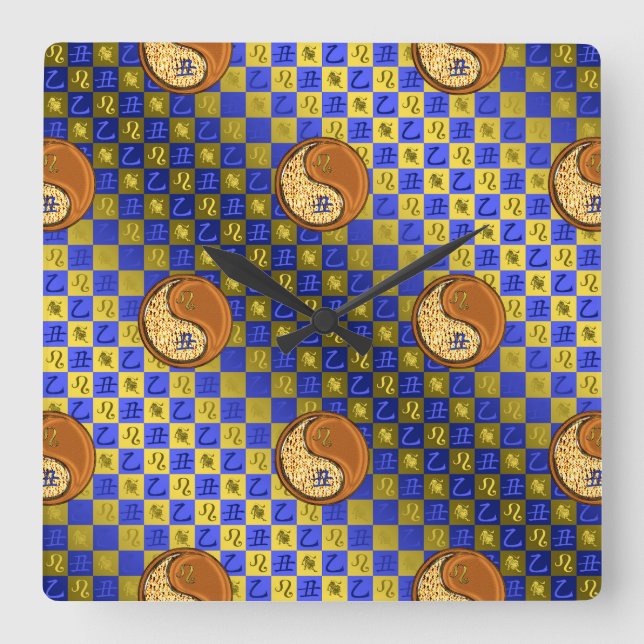 Leo & Wood Ox Square Wall Clock (Front)
