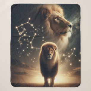 Leo Zodiac Art - Majestic Lion and Constellation. Sherpa Blanket