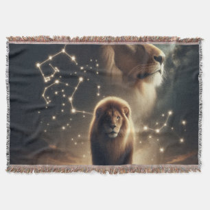 Leo Zodiac Art - Majestic Lion and Constellation. Throw Blanket