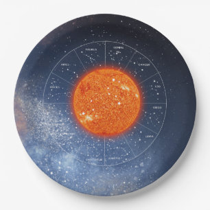 Leo Zodiac Astrological Sign - Fiery Golden Sun Paper Plate