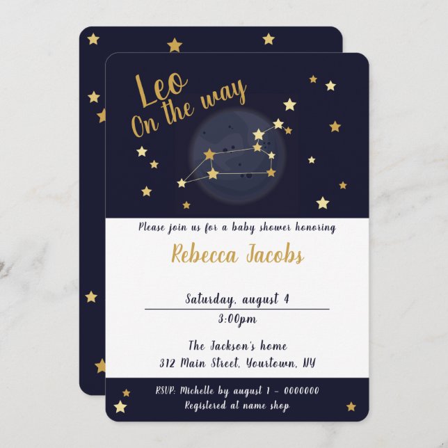 Leo zodiac Baby Shower Invitation (Front/Back)