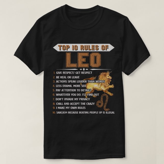 Leo Zodiac Birthday Gift Top 10 Rules Of Leo Gift  (Design Front)