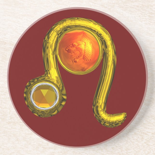 LEO ZODIAC BIRTHDAY JEWEL Yellow Topaz,Gold ,red Coaster (Front)