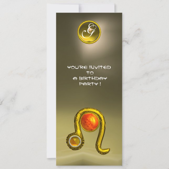 LEO ZODIAC BIRTHDAY PARTY YELLOW TOPAZ MONOGRAM INVITATION (Front)