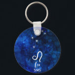 Leo Zodiac Constellation Dark Blue Galaxy Monogram Key Ring<br><div class="desc">Leo Zodiac Constellation Dark Blue Galaxy Monogram Design. With trendy Brushed Script Font, Dark blue celestial watercolor background texture, Glowing star constellation, and The Lion symbol. Modern Astrological Sign Birth Horoscope, is perfect for any Leo Birthday From July 23 - August 22 ! With Optional Monogrammed First Middle and Last...</div>