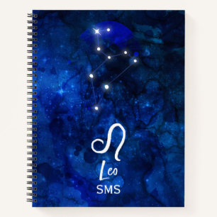 Leo Zodiac Constellation Dark Blue Galaxy Monogram Notebook