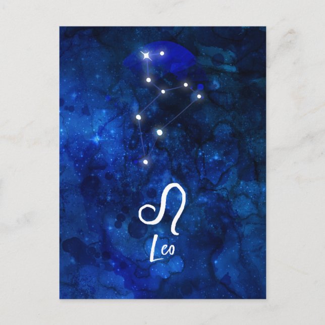 Leo Zodiac Constellation Dark Blue Galaxy Postcard (Front)