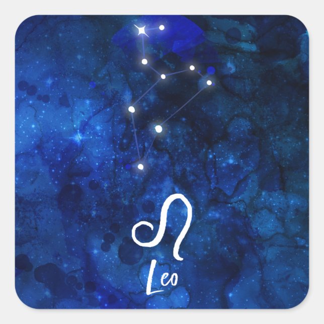 Leo Zodiac Constellation Dark Blue Galaxy Square Sticker (Front)