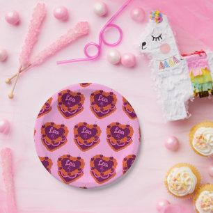 Leo Zodiac Coquette Heart Birthday Cake Paper Plate