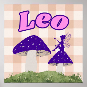 Leo Zodiac Cottagecore Fairy Mushroom Poster