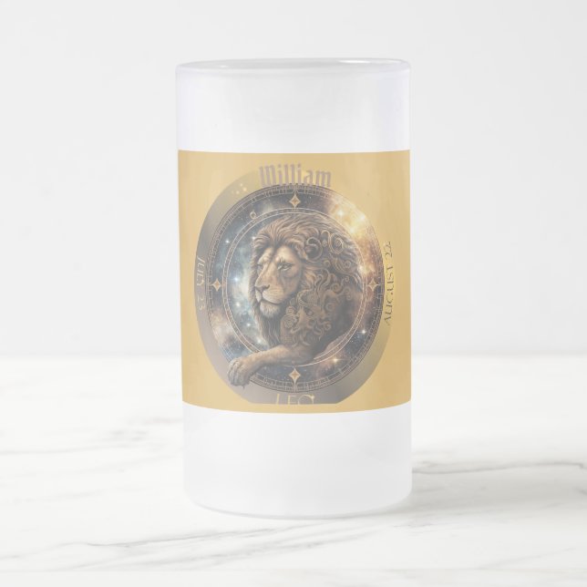 Leo Zodiac Customisable Frosted Glass Beer Mug (Center)