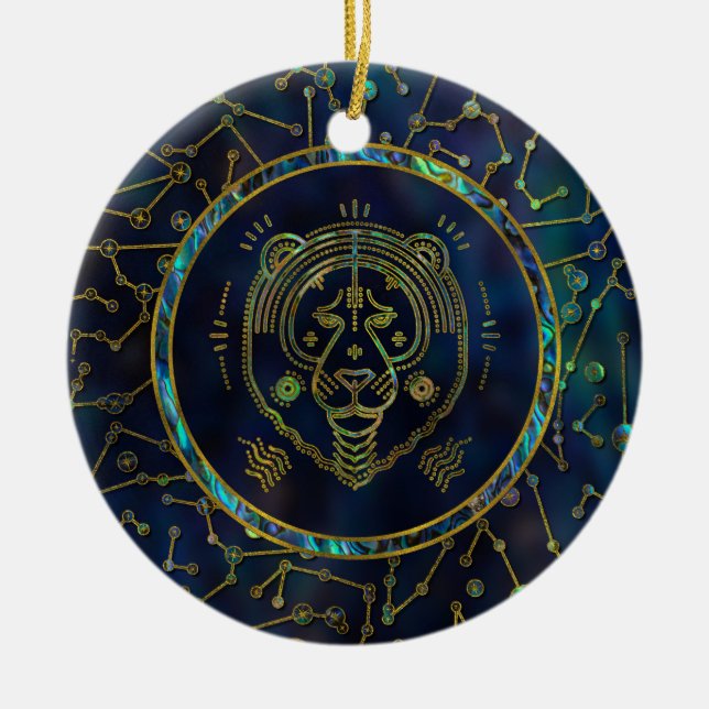 Leo Zodiac Gold Abalone on Constellation Ceramic Tree Decoration (Front)