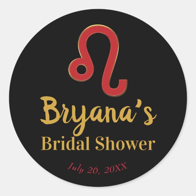 LEO Zodiac July August Astrology Bridal Shower  Classic Round Sticker (Front)