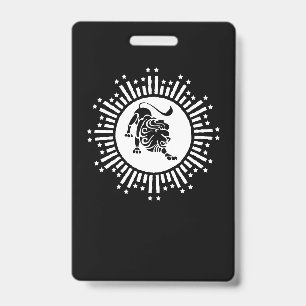 Leo Zodiac Lion Symbol with Stars Black and White ID Badge