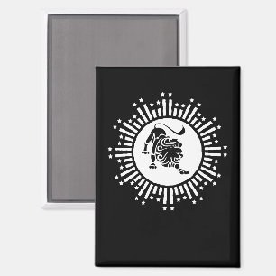 Leo Zodiac Lion Symbol with Stars Black and White  Magnet